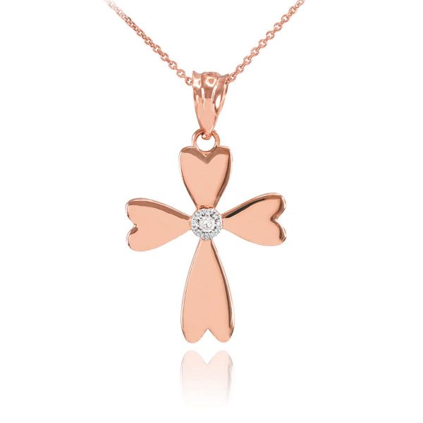 Diamond Cross Love Pendant Necklace in 9ct Rose Gold