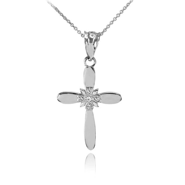 Diamond Cross Pendant Necklace in 9ct White Gold