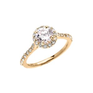 White CZ Devotion Halo Engagement Ring in 9ct Gold