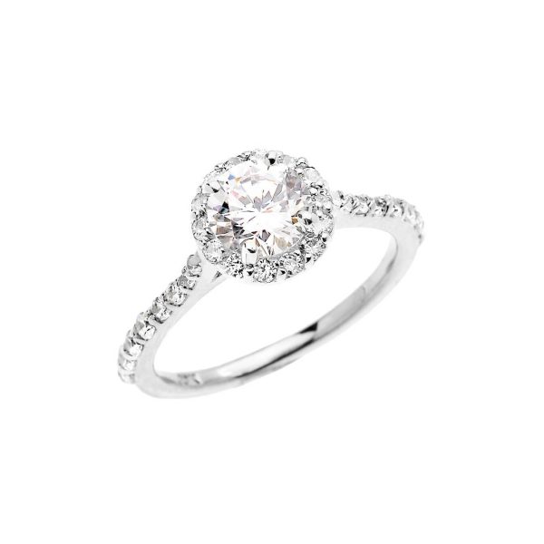 White CZ Devotion Halo Engagement Ring in 9ct White Gold