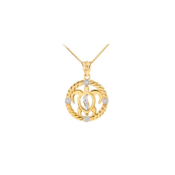 Diamond Embellished Turtle Rope Pendant Necklace in 9ct Gold