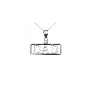 Men's CZ Dad Charm Pendant Necklace in 9ct White Gold