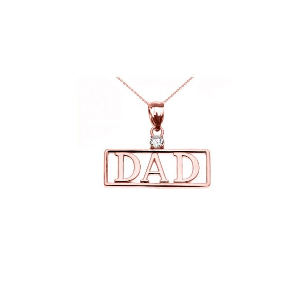 Men's CZ Dad Charm Pendant Necklace in 9ct Rose Gold