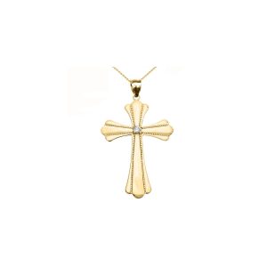 CZ Large Milgrain Cross Pendant Necklace in 9ct Gold