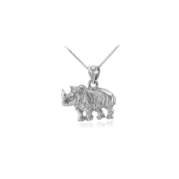 Men's Formidable Rhino Pendant Necklace in 9ct White Gold