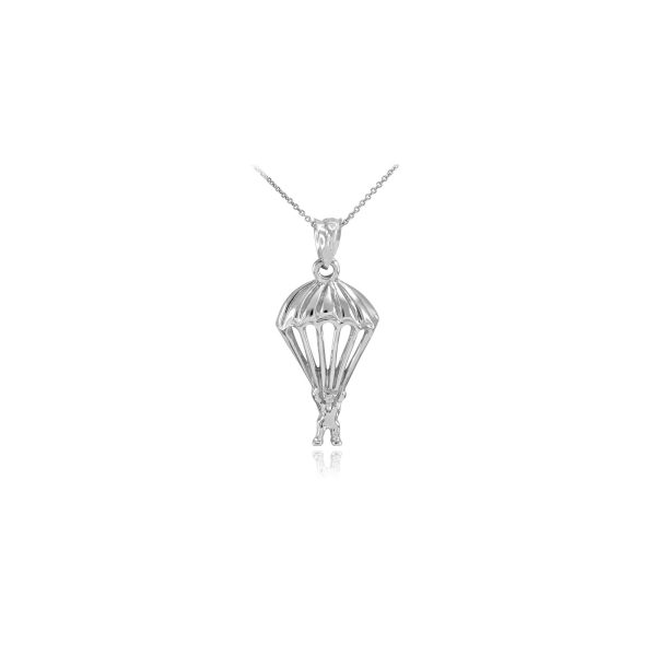 Men's Parachute Skydiving Pendant Necklace in 9ct White Gold