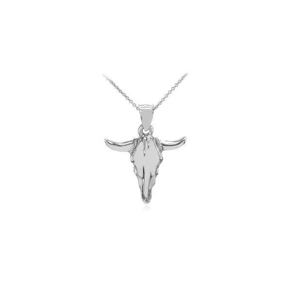 Men's Bull Head Charm Pendant Necklace in 9ct White Gold