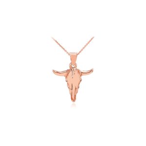 Men's Bull Head Charm Pendant Necklace in 9ct Rose Gold