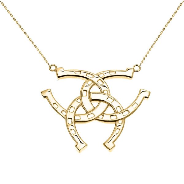 Criss Cross Triple Horseshoe Pendant Necklace in 9ct Gold