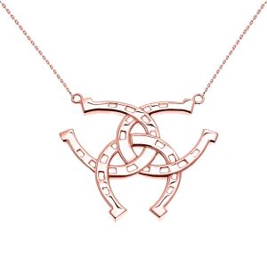 Criss Cross Triple Horseshoe Pendant Necklace in 9ct Rose Gold