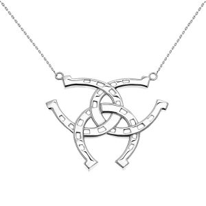 Criss Cross Triple Horseshoe Pendant Necklace in 9ct White Gold