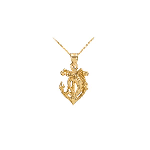 Men's Anchor & Marlin Pendant Necklace in 9ct Gold