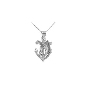 Men's Anchor & Marlin Pendant Necklace in Sterling Silver