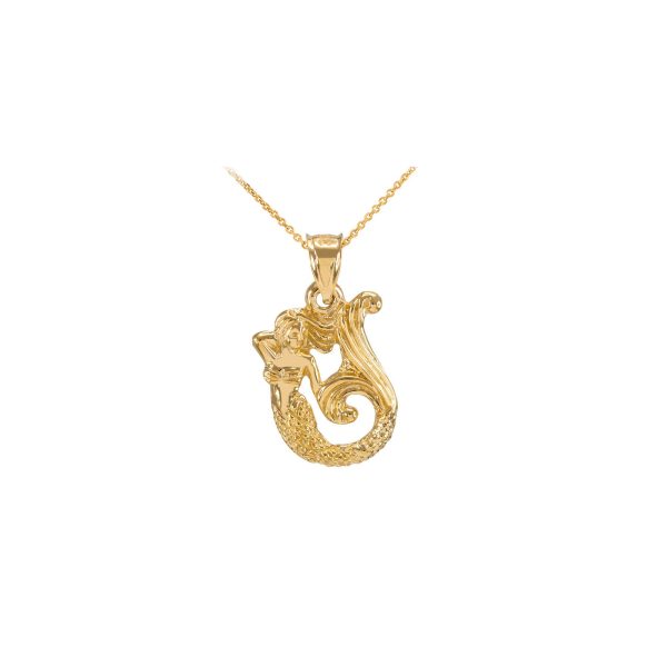 Textured Fairytale Mermaid Pendant Necklace in 9ct Gold