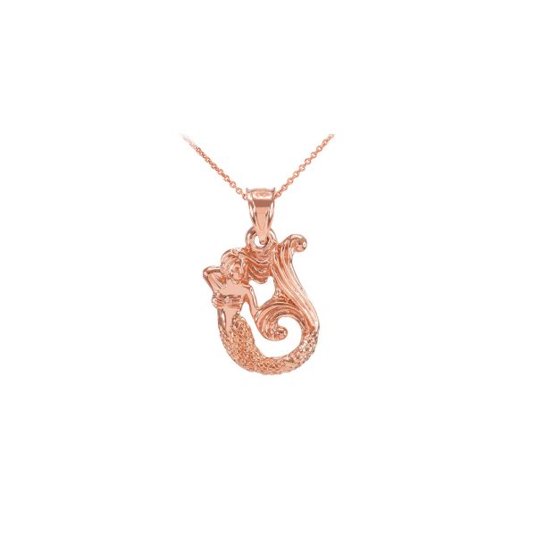 Textured Fairytale Mermaid Pendant Necklace in 9ct Rose Gold