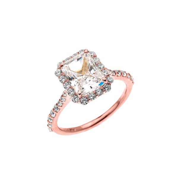 White CZ Halo Engagement Ring in 9ct Rose Gold