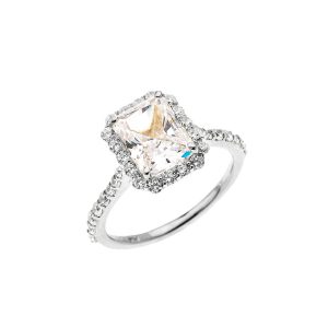 White CZ Halo Engagement Ring in 9ct White Gold