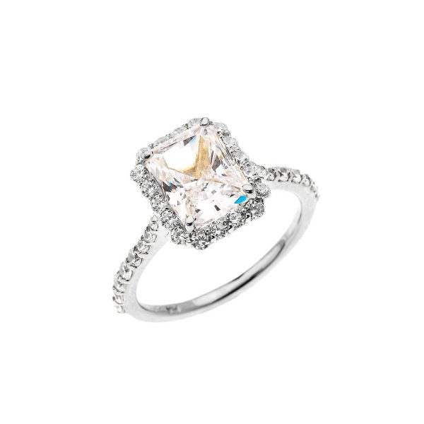 White CZ Halo Engagement Ring in 9ct White Gold