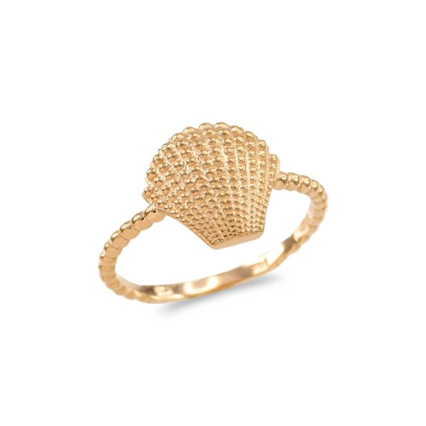 Beaded Band Seashell Ring in 9ct Gold