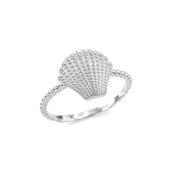 Beaded Band Seashell Ring in Sterling Silver