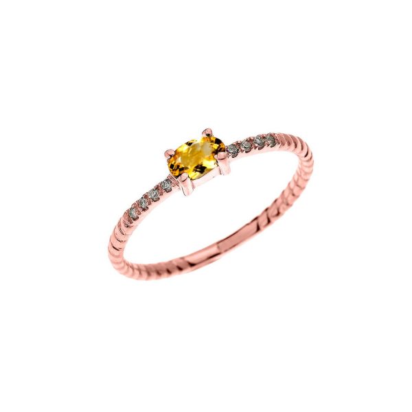 Citrine & Diamond Minimalist Gemstone Stackable Rope Ring in 9ct Rose Gold