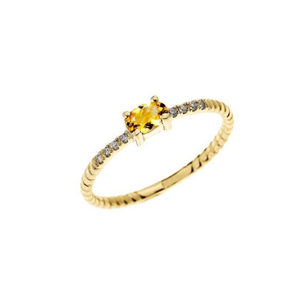 Citrine & Diamond Stackable Twisted Rope Oval Ring in 9ct Gold