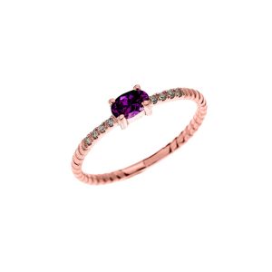 Amethyst & Diamond Minimalist Gemstone Stackable Rope Ring in 9ct Rose Gold