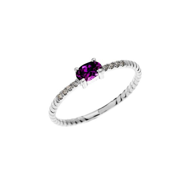 Amethyst & Diamond Minimalist Gemstone Stackable Rope Ring in 9ct White Gold