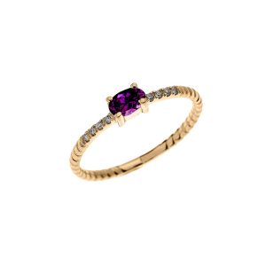 Amethyst & Diamond Minimalist Gemstone Stackable Rope Ring in 9ct Gold