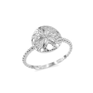 Beaded Band Sand Dollar Ring in 9ct White Gold