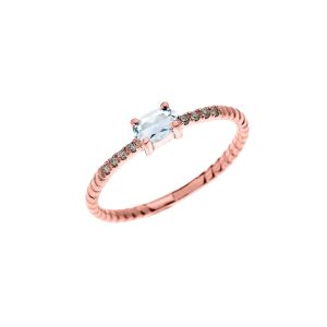 Aquamarine & Diamond Minimalist Gemstone Stackable Rope Ring in 9ct Rose Gold