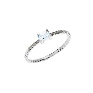 Aquamarine & Diamond Minimalist Gemstone Stackable Rope Ring in 9ct White Gold