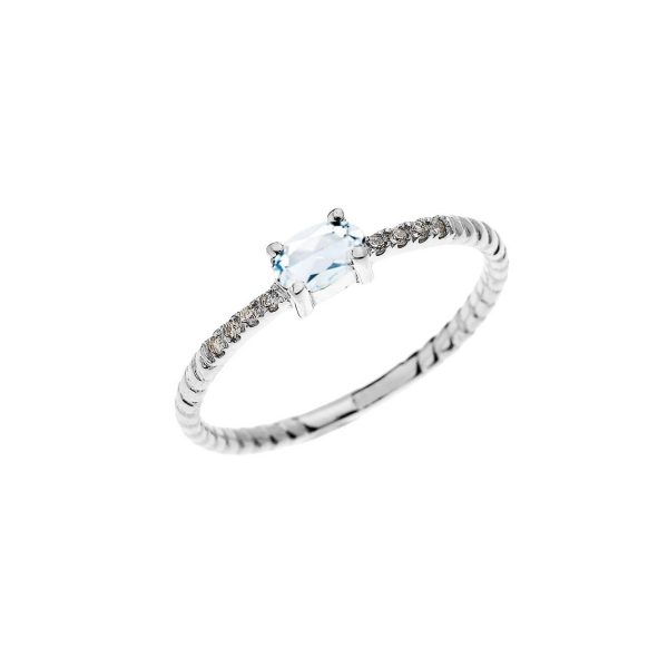 Aquamarine & Diamond Minimalist Gemstone Stackable Rope Ring in 9ct White Gold