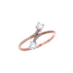 Aquamarine & Diamond Twisted Two Stone Gemstone Ring in 9ct Rose Gold