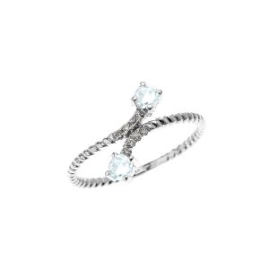 Aquamarine & Diamond Twisted Two Stone Gemstone Ring in 9ct White Gold