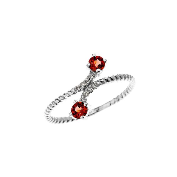 Garnet & Diamond Twisted Two Stone Gemstone Ring in 9ct White Gold