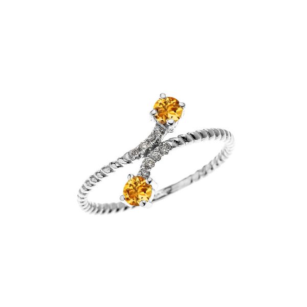 Citrine & Diamond Twisted Two Stone Gemstone Ring in 9ct White Gold