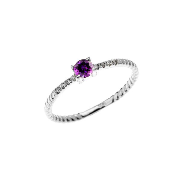 Amethyst & Diamond Simple Gemstone Stackable Ring in 9ct White Gold