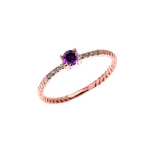 Amethyst & Diamond Simple Gemstone Stackable Ring in 9ct Rose Gold