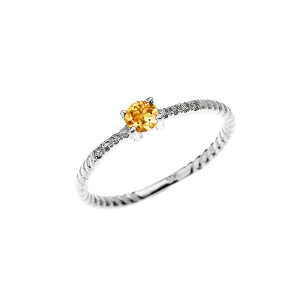 Citrine & Diamond Simple Gemstone Stackable Ring in 9ct White Gold