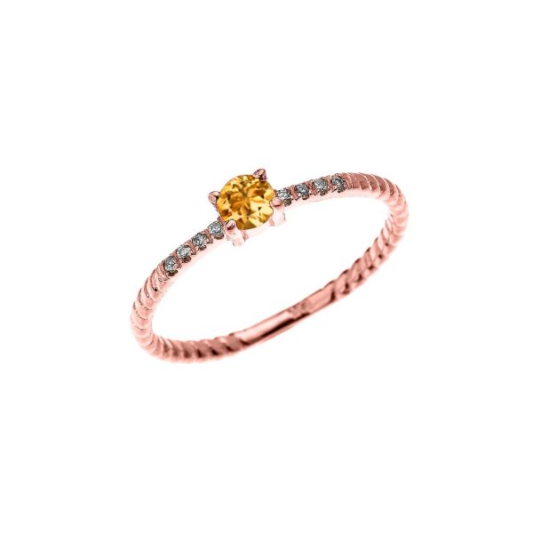 Citrine & Diamond Simple Gemstone Stackable Ring in 9ct Rose Gold