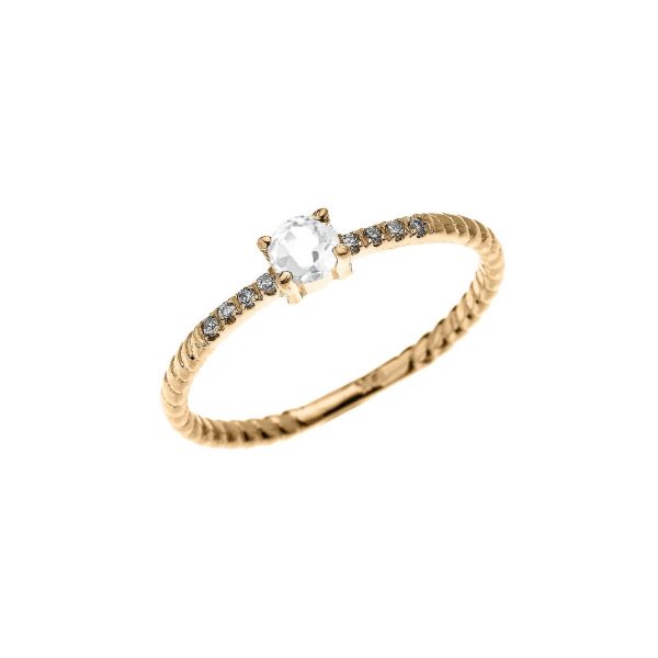 White Topaz & Diamond Simple Gemstone Stackable Ring in 9ct Gold