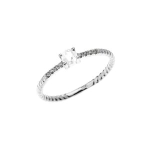 White Topaz & Diamond Simple Gemstone Stackable Ring in 9ct White Gold