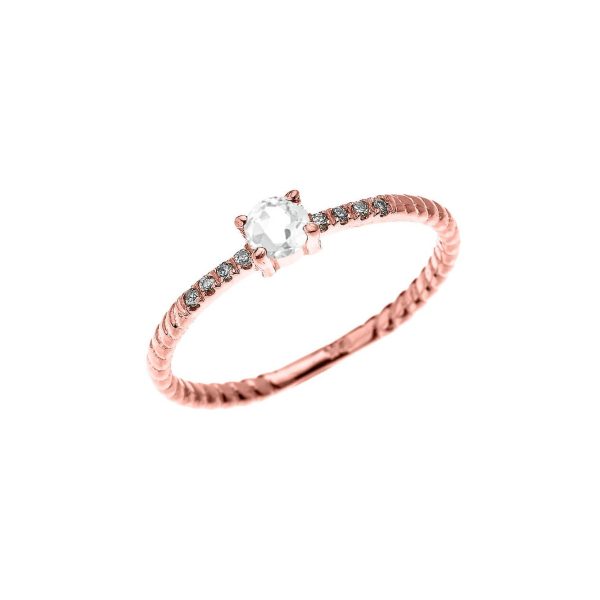 White Topaz & Diamond Simple Gemstone Stackable Ring in 9ct Rose Gold