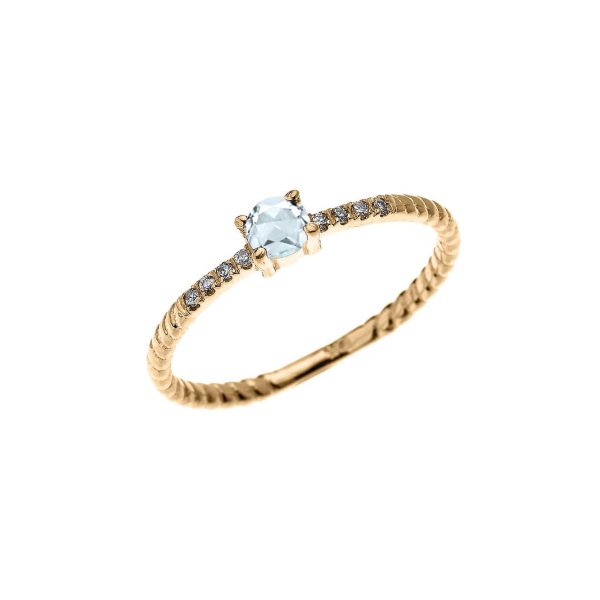 Aquamarine & Diamond Simple Gemstone Stackable Ring in 9ct Gold