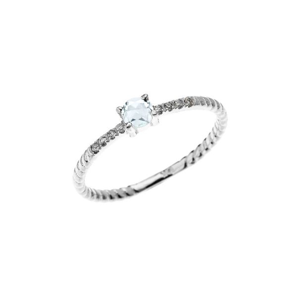 Aquamarine & Diamond Simple Gemstone Stackable Ring in 9ct White Gold