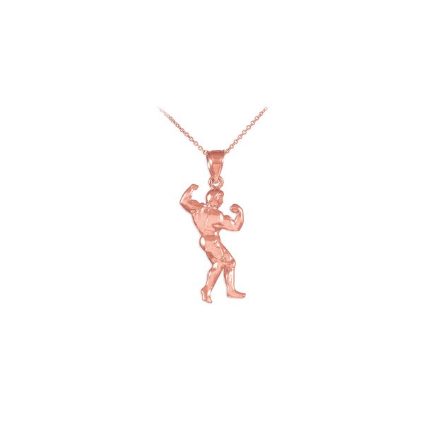 Men's Bodybuilder Pendant Necklace in 9ct Rose Gold