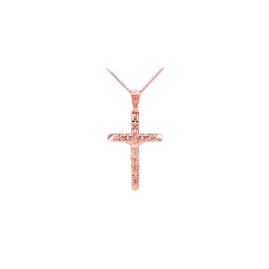 Catholic Cross Pendant Necklace in 9ct Rose Gold