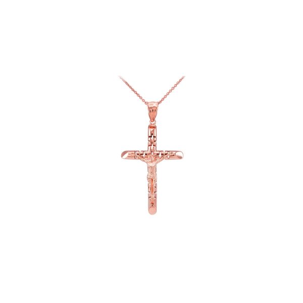 Catholic Cross Pendant Necklace in 9ct Rose Gold