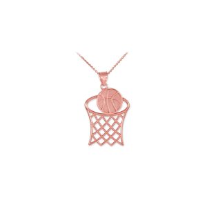 Men's Basketball Hoop Charm Pendant Necklace in 9ct Rose Gold